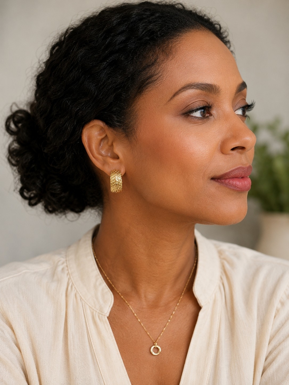 Textured Gold Huggie Hoop Earrings for Women